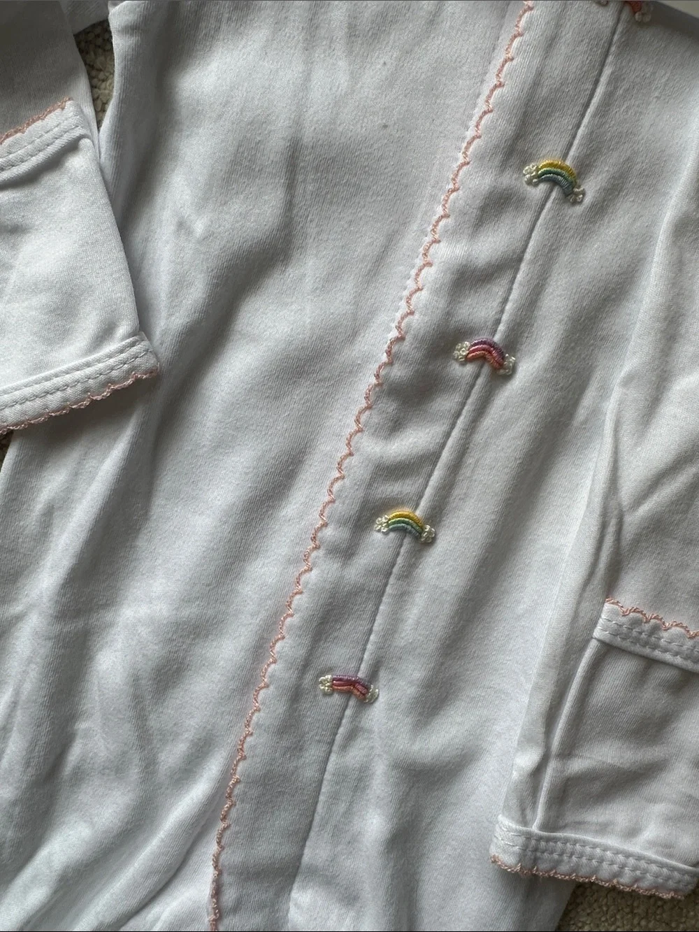 Winn & William White Footie Sleeper with Pastel Rainbows